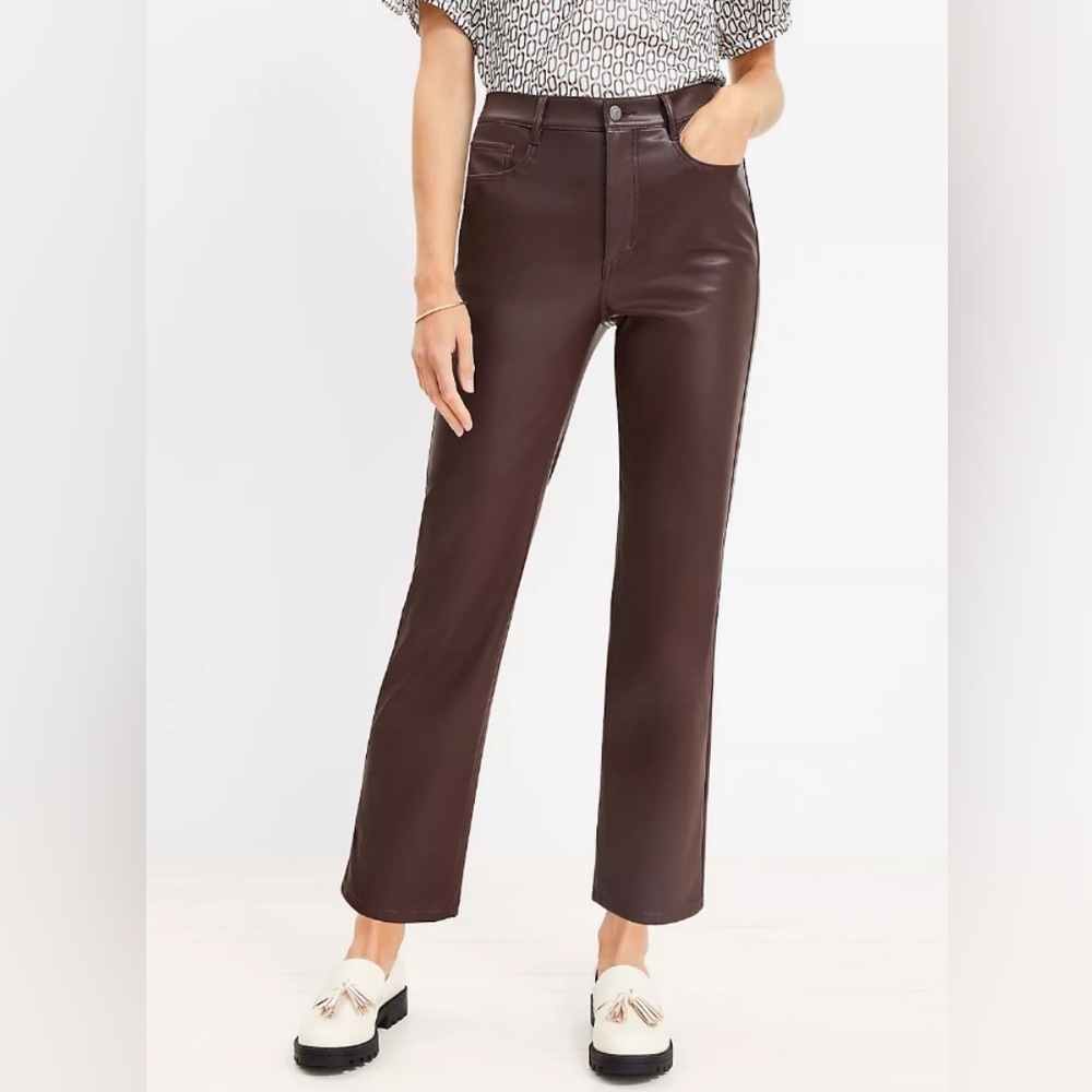 LOFT Chocolate Faux Leather Five Pocket Trousers Size 6 NWT